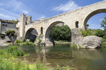 Medieval bridge romanesque style in Besalu,Catalonia,Spain.
