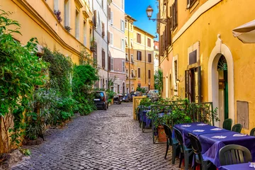 Keuken spatwand met foto Gezellige oude straat in Trastevere in Rome, Italië © Ekaterina Belova