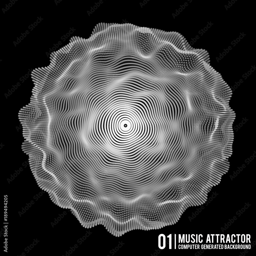Poster vector music background. big data particle flow visualisation. science infographic futuristic illust