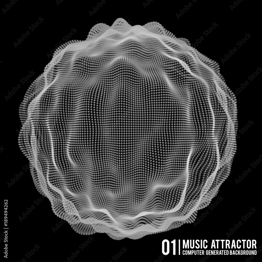 Poster vector music background. big data particle flow visualisation. science infographic futuristic illust