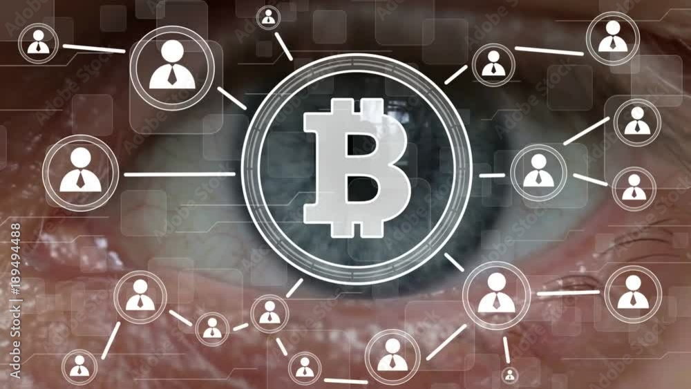 Poster business button bitcoin cryptocurrency network security interface eye imprint.