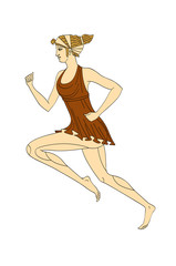 Running caucasian woman in a Greek style. Vector. Isolated on white background