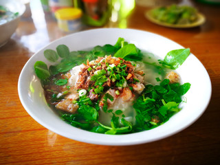 Popular breakfast in Phongsaly province, Laos PDR. Laos style noodle or Pho with lots of vegatable.