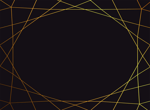 Gold glitter triangles on black background. Geometric shapes. Polygonal texture. Horizontal