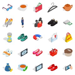 Businesswoman icons set, isometric style