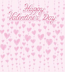 Pink pattern with pink hearts and Happy Valentine's Day lettering. Vector illustration