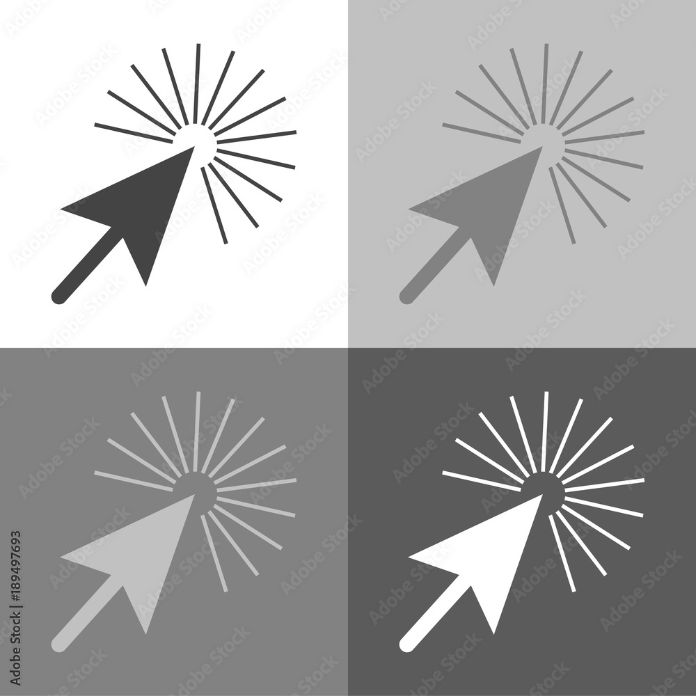 Poster the hand clicks on the button. cursor vector set icon on white-grey-black color