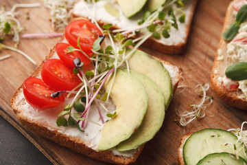 Variety of healthy vegetarian sandwiches