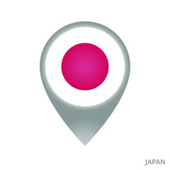 Map pointer with flag of Japan. Gray abstract map icon. Vector Illustration.