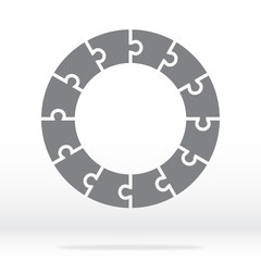Simple icon circle puzzle in gray. Simple icon circle puzzle of the twelve elements. Flat design. Vector illustration EPS10.