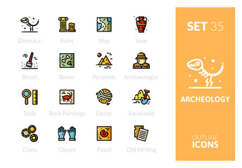 Fototapeta premium Outline color icons set in thin modern design style