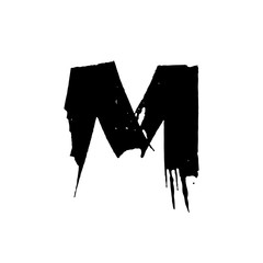 Letter M. Handwritten by dry brush. Rough strokes font. Vector illustration. Grunge style elegant alphabet.