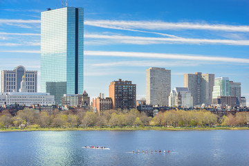 Boston skyline, Back Bay and Charles River, Longfellow Bridge, located in Boston, Massachusetts,...
