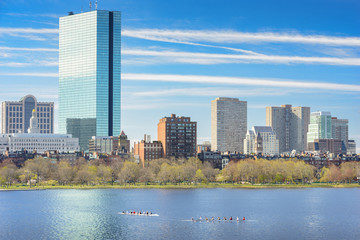 Boston skyline, Back Bay and Charles River, Longfellow Bridge, located in Boston, Massachusetts, USA.