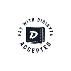 Digibyte digital asset accepted concept. DGB wallet. Vintage hand drawn crypto emblem. Blockchain technology sticker for printing. Stock vector tech illustration isolated on white background