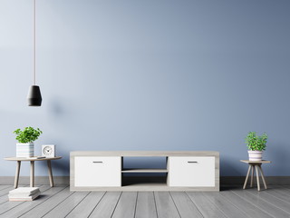Tv cabinet in modern empty room on back dark wall background, 3d rendering