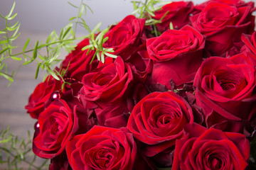 Luxury bouquet made of red roses in flower shop Valentines Bouquet of red roses
