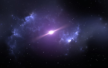 Pulsar or neutron star in the nebula. 3D illustration