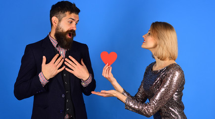 Love and holidays concept. Girlfriend offers her love to boyfriend