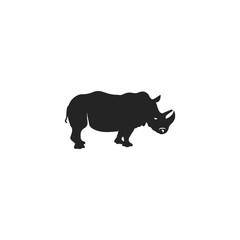 Rhino black icon. Rhinoceros silhouette symbol isolated on white background. Wild animal pictogram for logotype templates, badges, logo, t shits, tee designs. Stock vector illustration