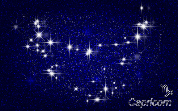 Constellation of Capricorn in a starry blue sky