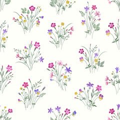 seamless floral pattern with meadow flower bouquet - 189505273