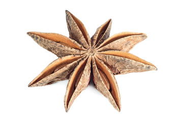 Star anise spice fruit on white surface