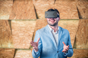 Guy having fun with VR glasses