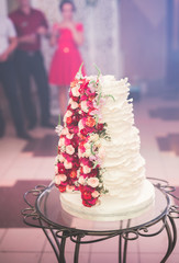 Luxury decorated wedding cake on the table