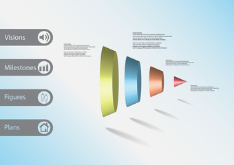 3D illustration infographic template with cone vertically divided to four parts