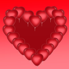 Heart of red balls in heart shape on red  background