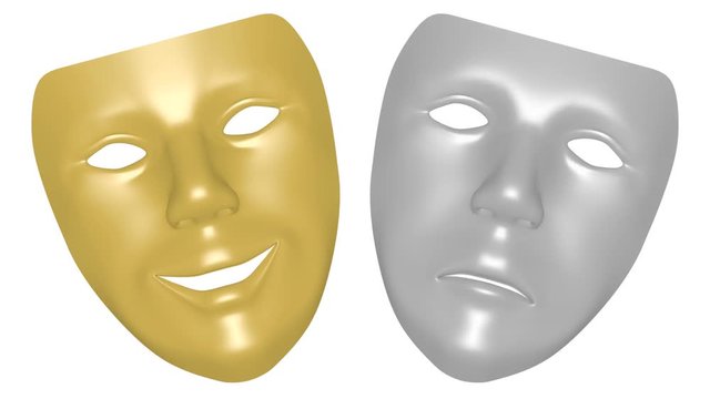 comedy and tragedy mask changing expression. theatrical masks