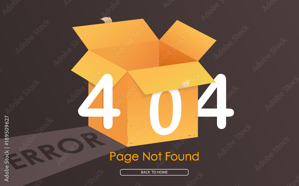 Poster 404 box error page not found vector graphic bacground