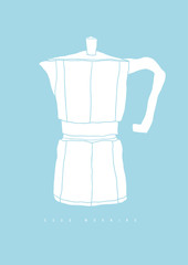 Italian style metallic stove top coffee maker. Vector contour illustration