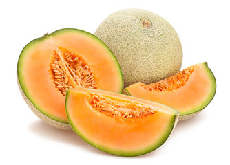 sliced cantaloupe melon path isolated