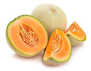 sliced cantaloupe melon path isolated