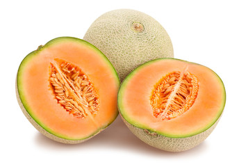 sliced cantaloupe melon path isolated