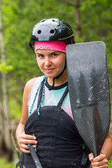 Bike helmet - woman putting biking