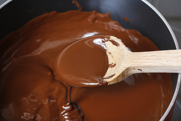 Spoon with liquid chocolate