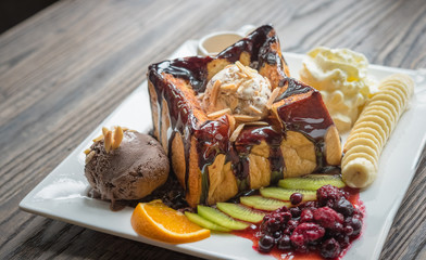 Honey Santos with ice-cream and whipped cream