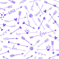 Naklejka premium Hand drawn arrows seamless pattern. Vector background with color of the Year 2018