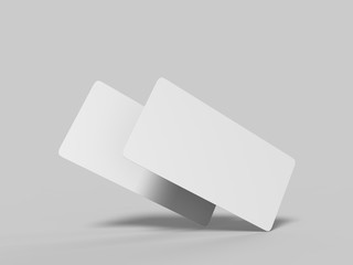 Mock up template blank white empty rounded corners gift voucher card on the grey background. For graphic design or presentation, 3D rendering illustration.