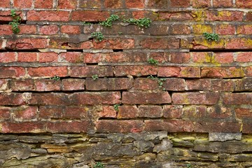 OLd brick wall in a historic castle complex