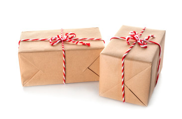 Two parcel gift boxes on white background