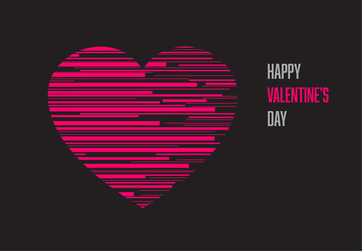 Valentine's Day Card with Pink Lines on Black Background