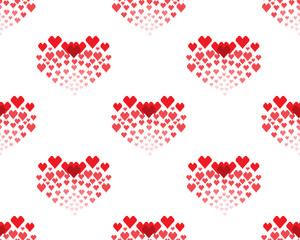 Seamless pattern for the Valentine's Day with red hearts formed with the little hearts on a white background