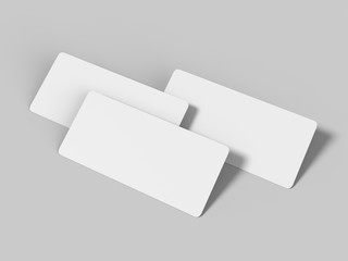 Mock up template blank white empty rounded corners gift voucher card on the grey background. For graphic design or presentation, 3D rendering illustration.