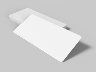 Mock up template blank white empty rounded corners gift voucher card on the grey background. For graphic design or presentation, 3D rendering illustration.