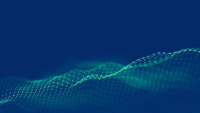  Music background. Big Data Particle Flow Visualisation. Science infographic futuristic illustration. Sound wave. Sound visualization