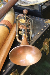 antique trumpet on trunk